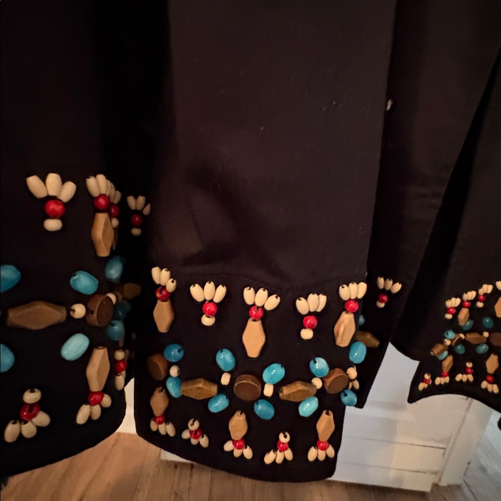 Linea by Louis Dell'Olio Black jacket and pant suit with Colorful Embellishments - Picture 5 of 8